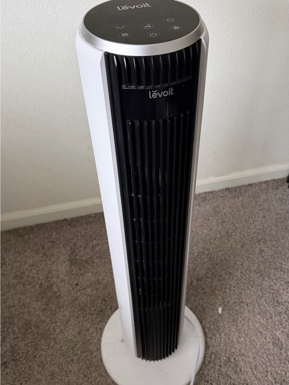 Levoit White and Black Tower Fan - Quiet Oscillating Air Circulator